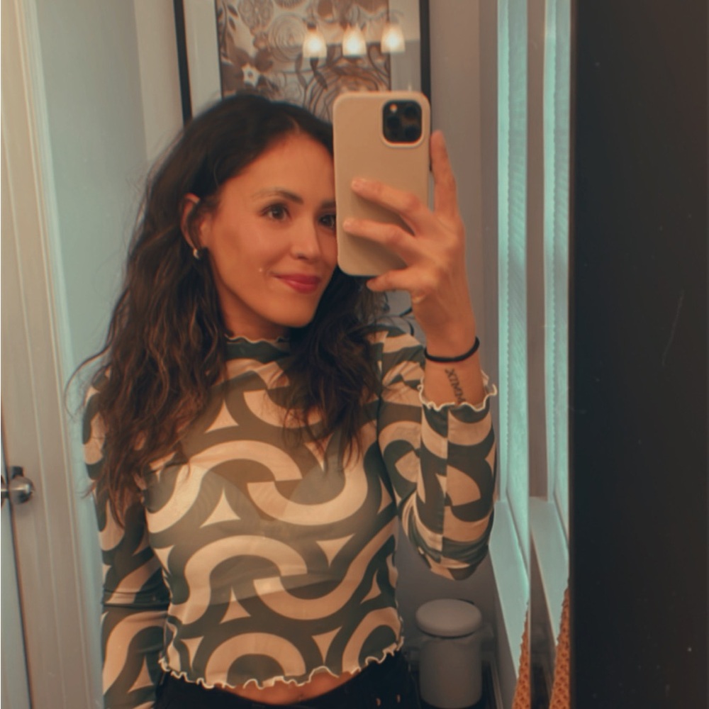 RESA Green and White Patterned Long Sleeve Top